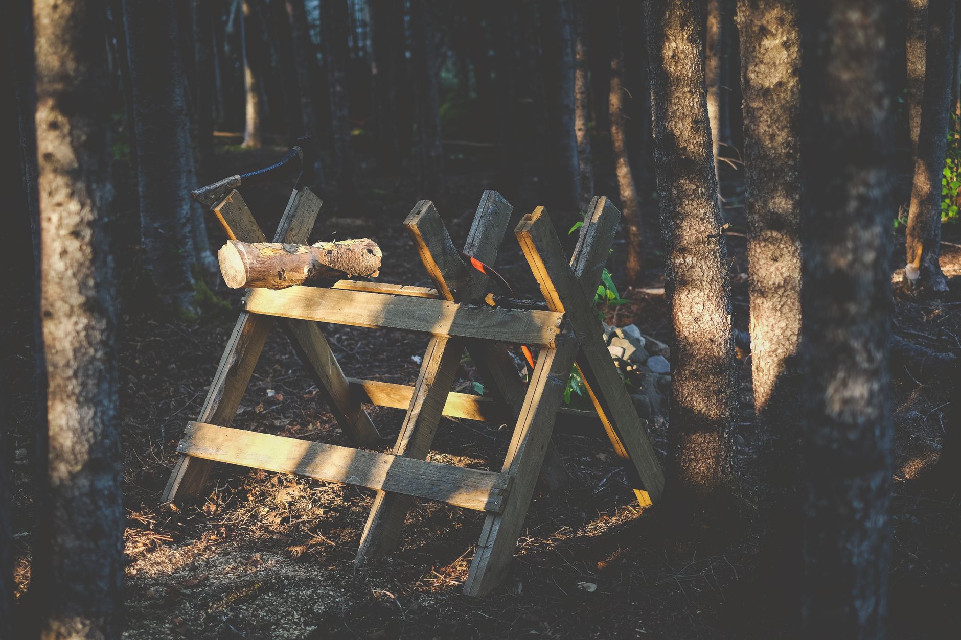 Best sawhorse: a board resting on sawhorses ready for cutting