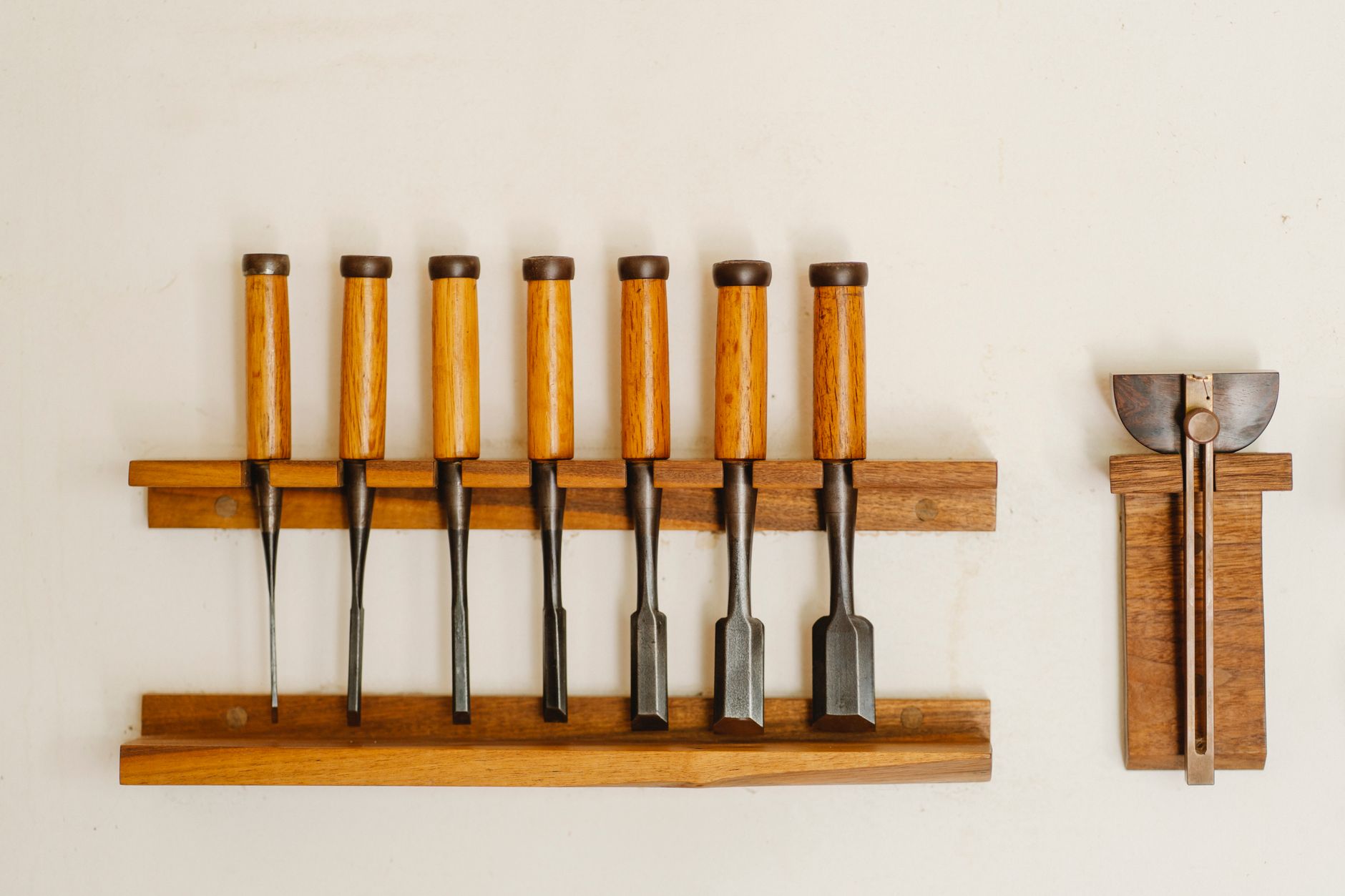 Hand tools organized in a home workshop