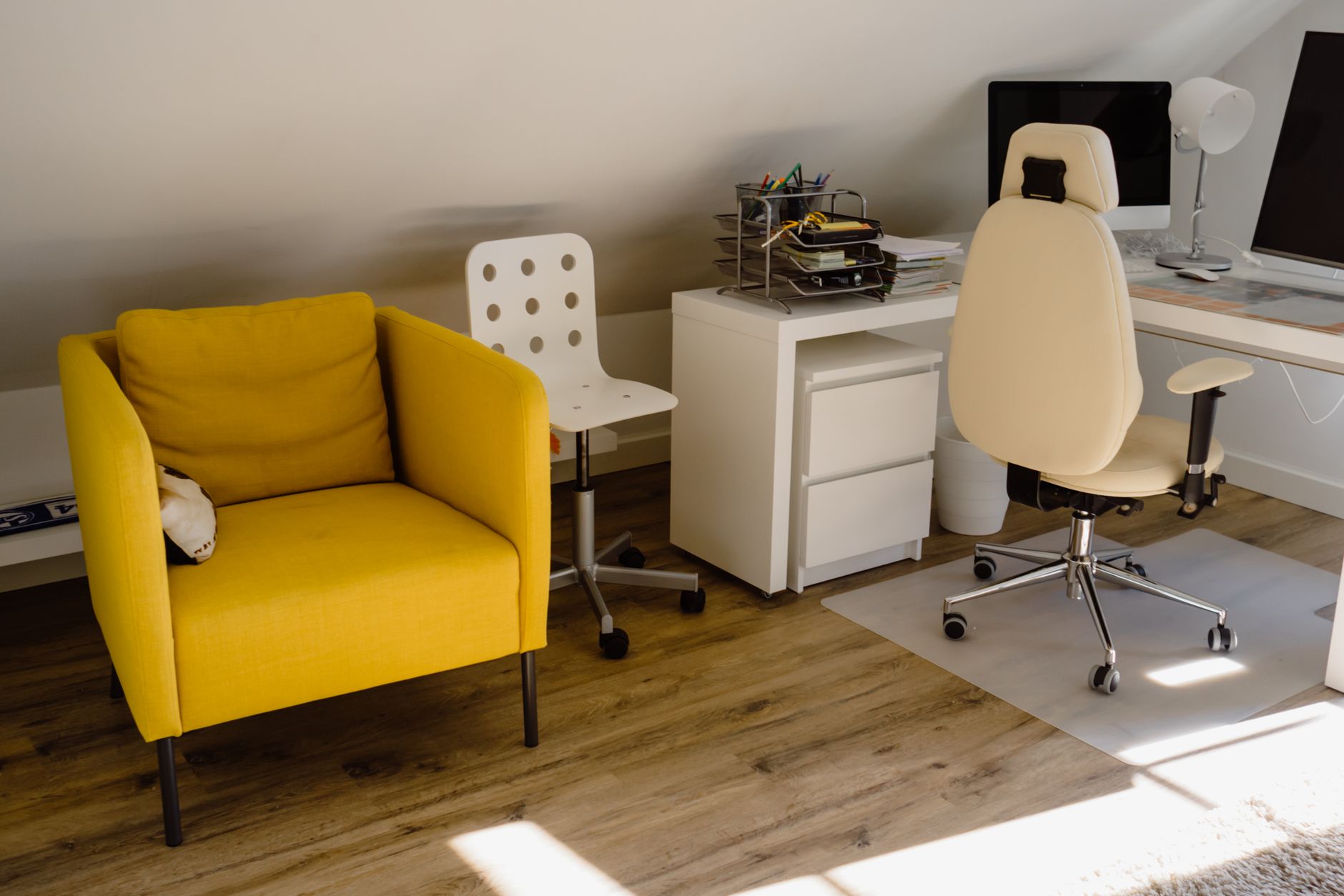 An office chair at a home desk