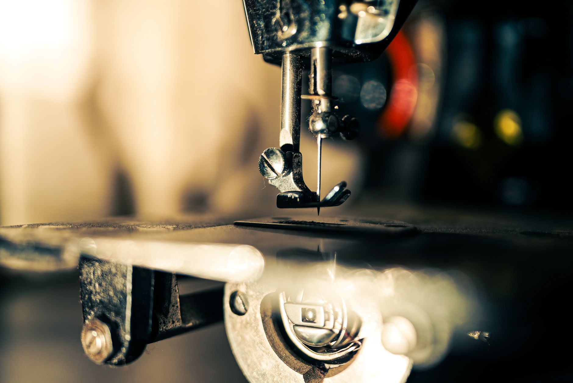 A sewing machine needle close up