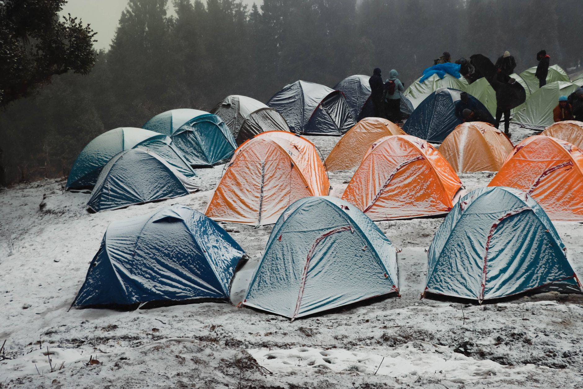 Rows of tents in snow