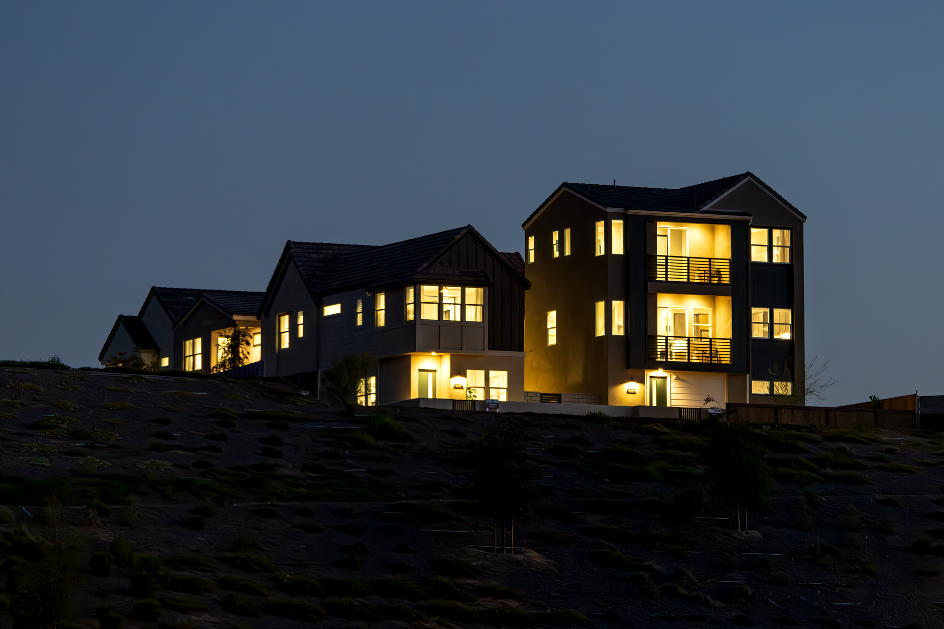 The outside of a house after dark