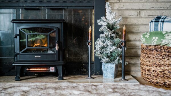 Best space heater: an electric stove heater in a fireplace