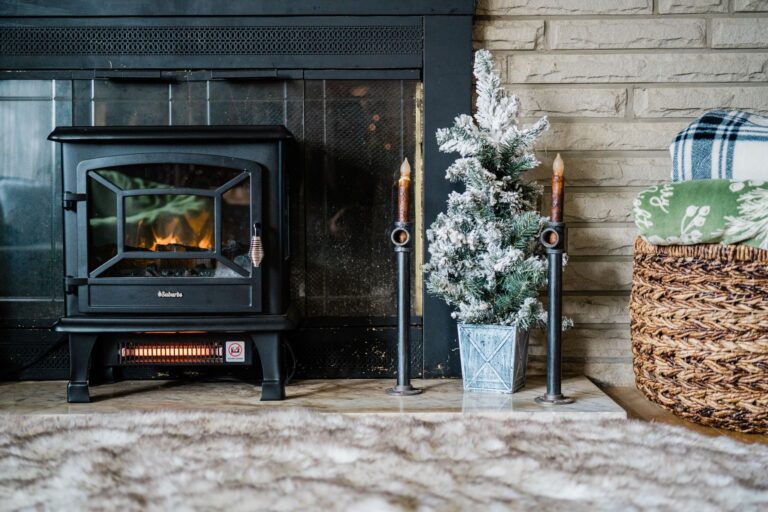 Best space heater: an electric stove heater in a fireplace