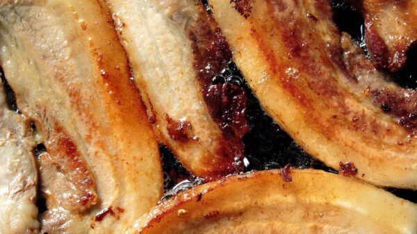 Best splatter screen: pork slices frying in a pan