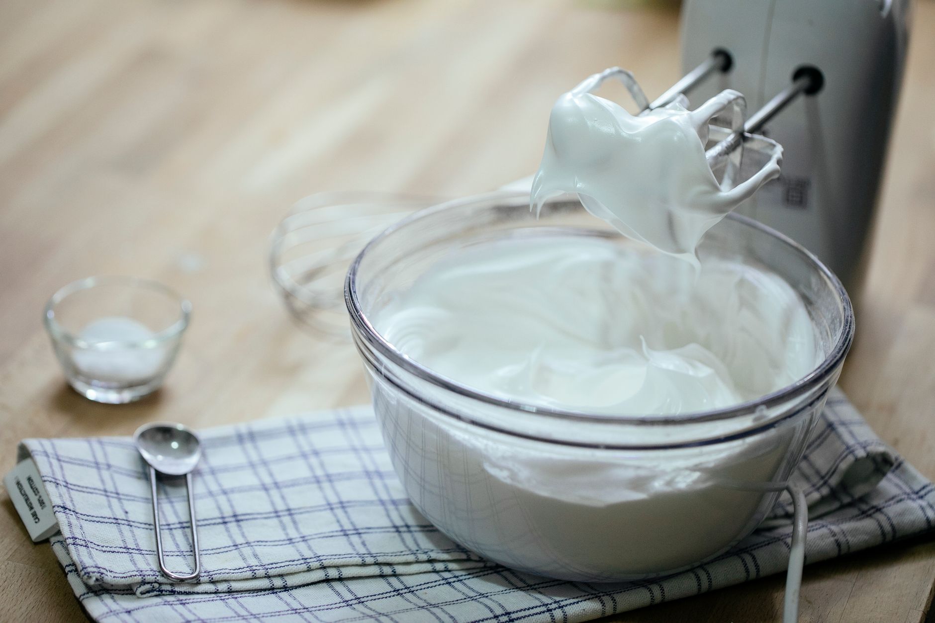 Whipped egg whites on mixer beaters