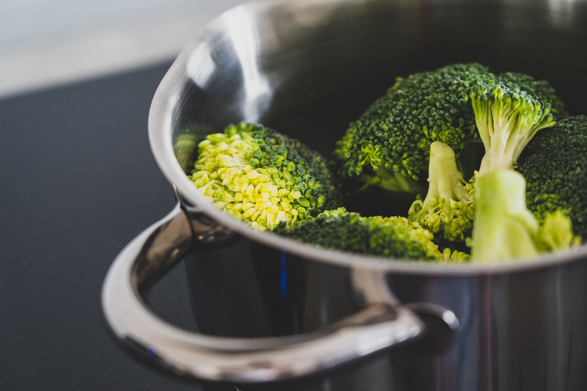 Broccoli in a stainless pot