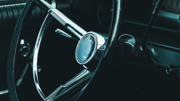 Best steering wheel cover: a car steering wheel seen from the driver seat