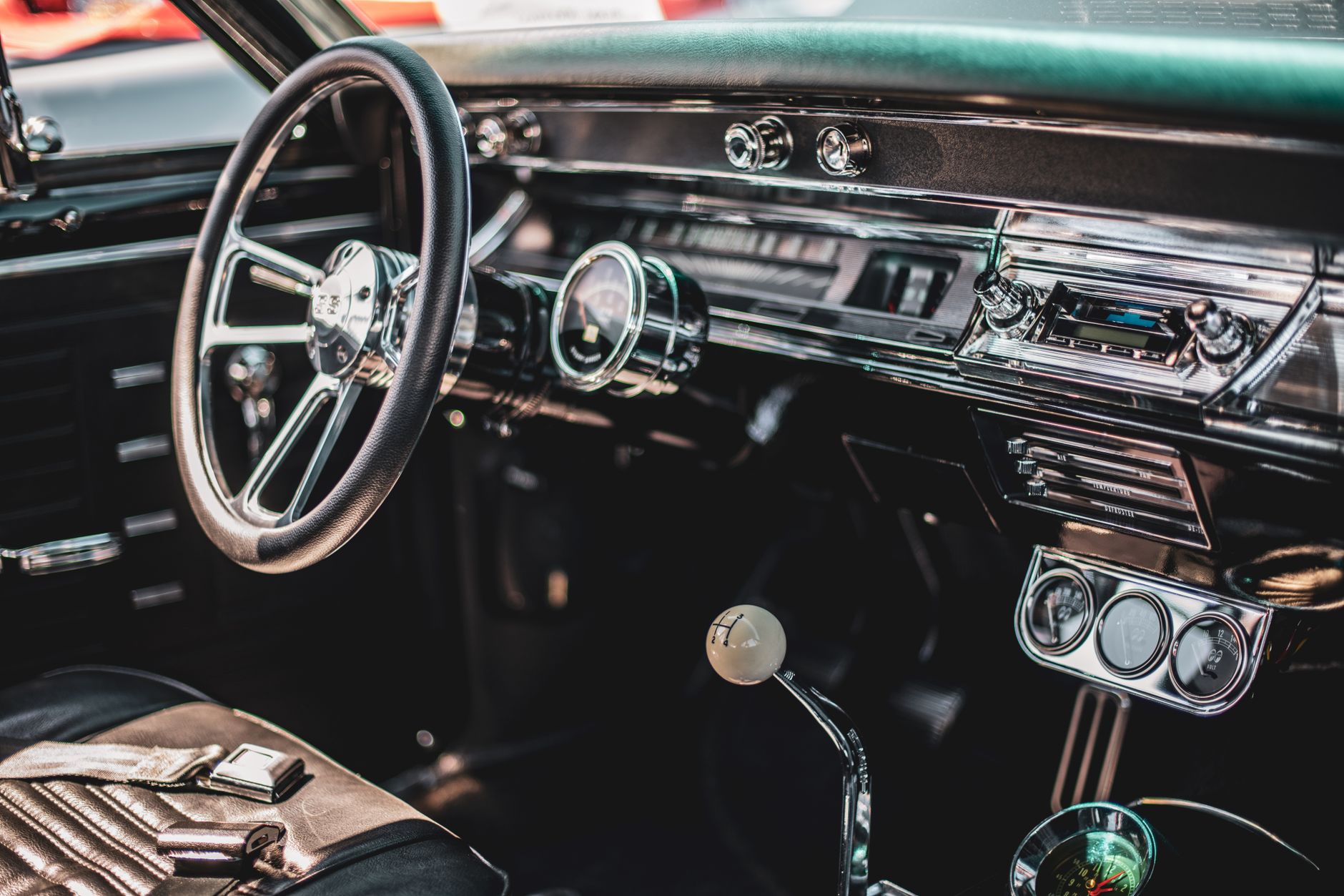 The dashboard and front interior of a car