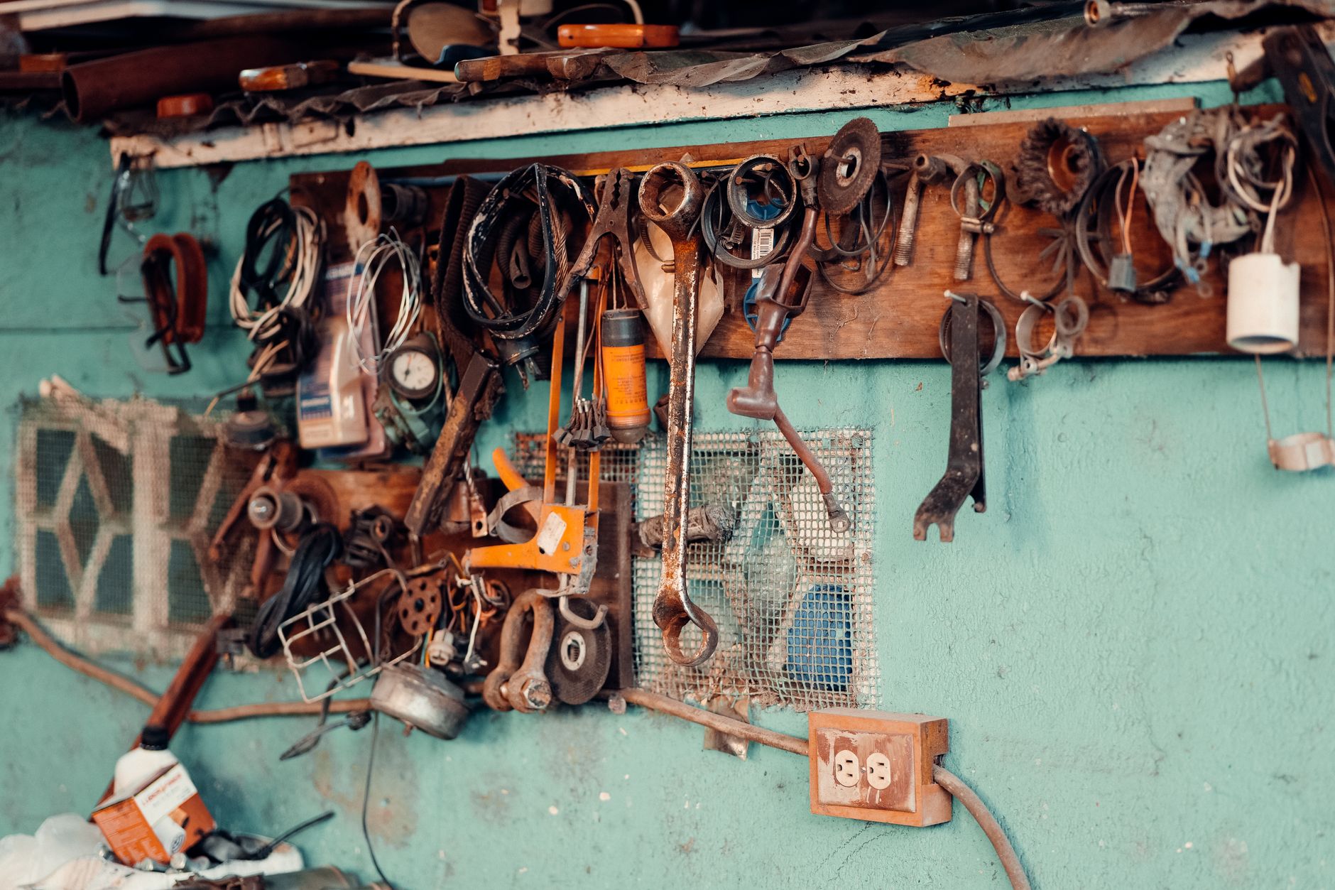 Tools hanging on a garage wall