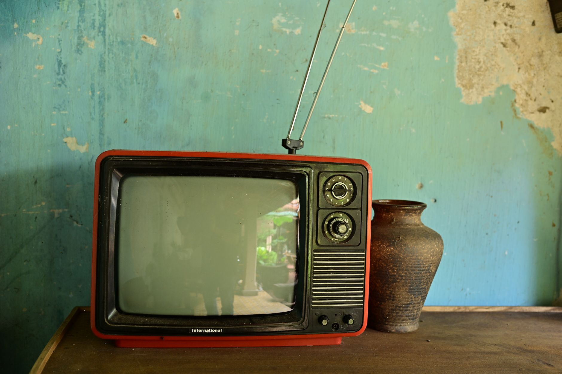 A vintage TV on a table
