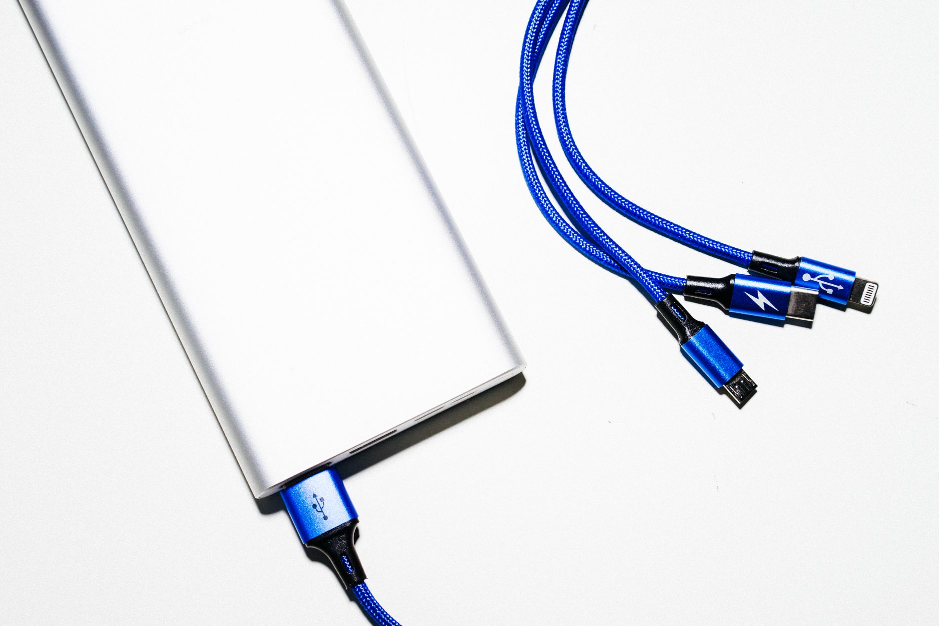 A power bank with a braided cable