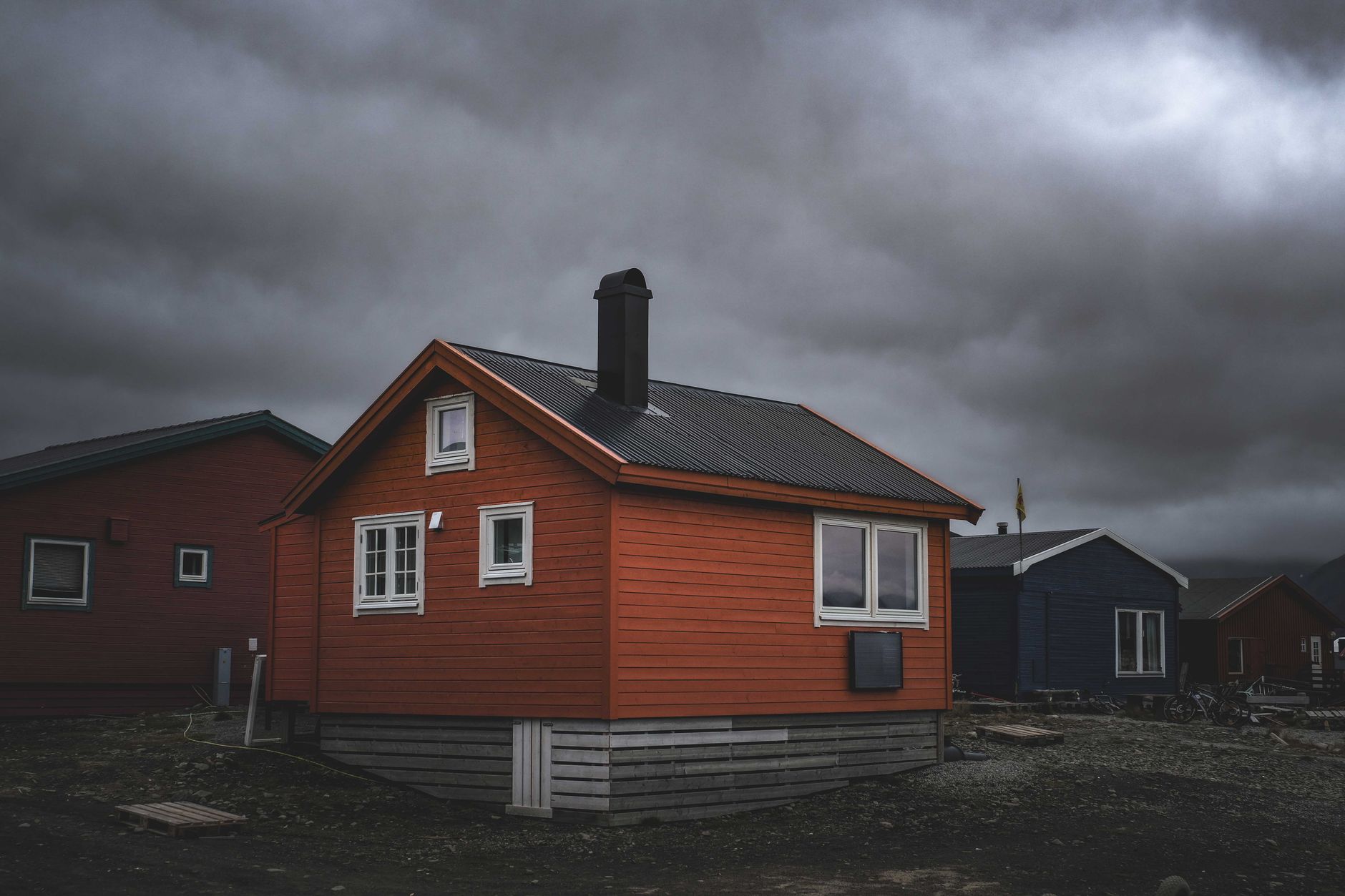 Dark storm clouds over a house