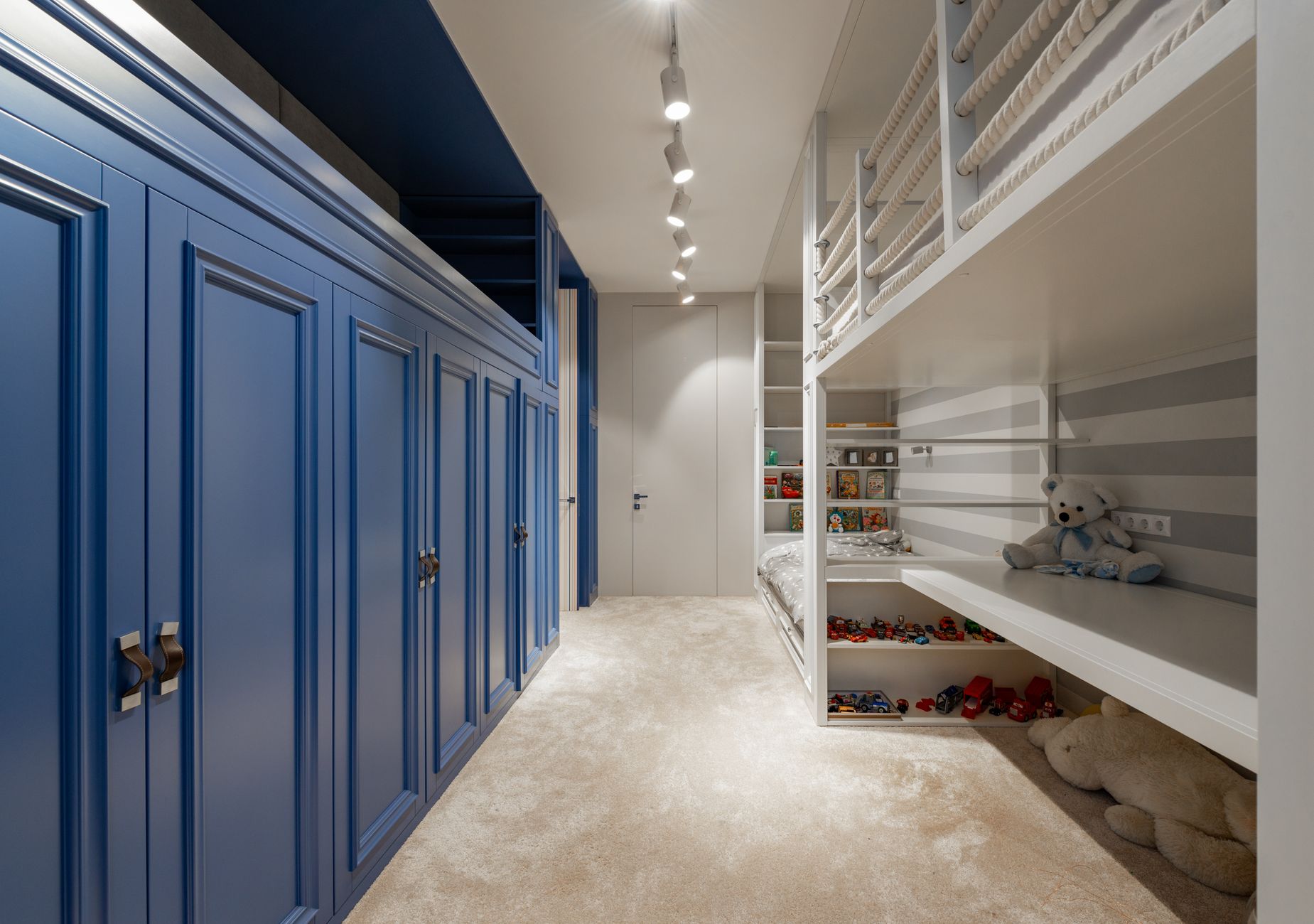 A child room with built-in bunk beds