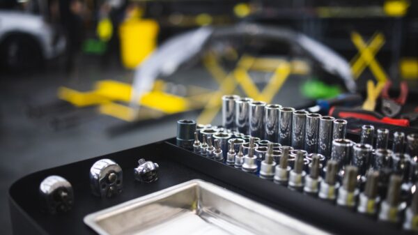 A tray of sockets on a tool cart