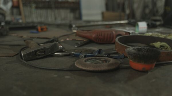 Tools scattered on a workshop floor