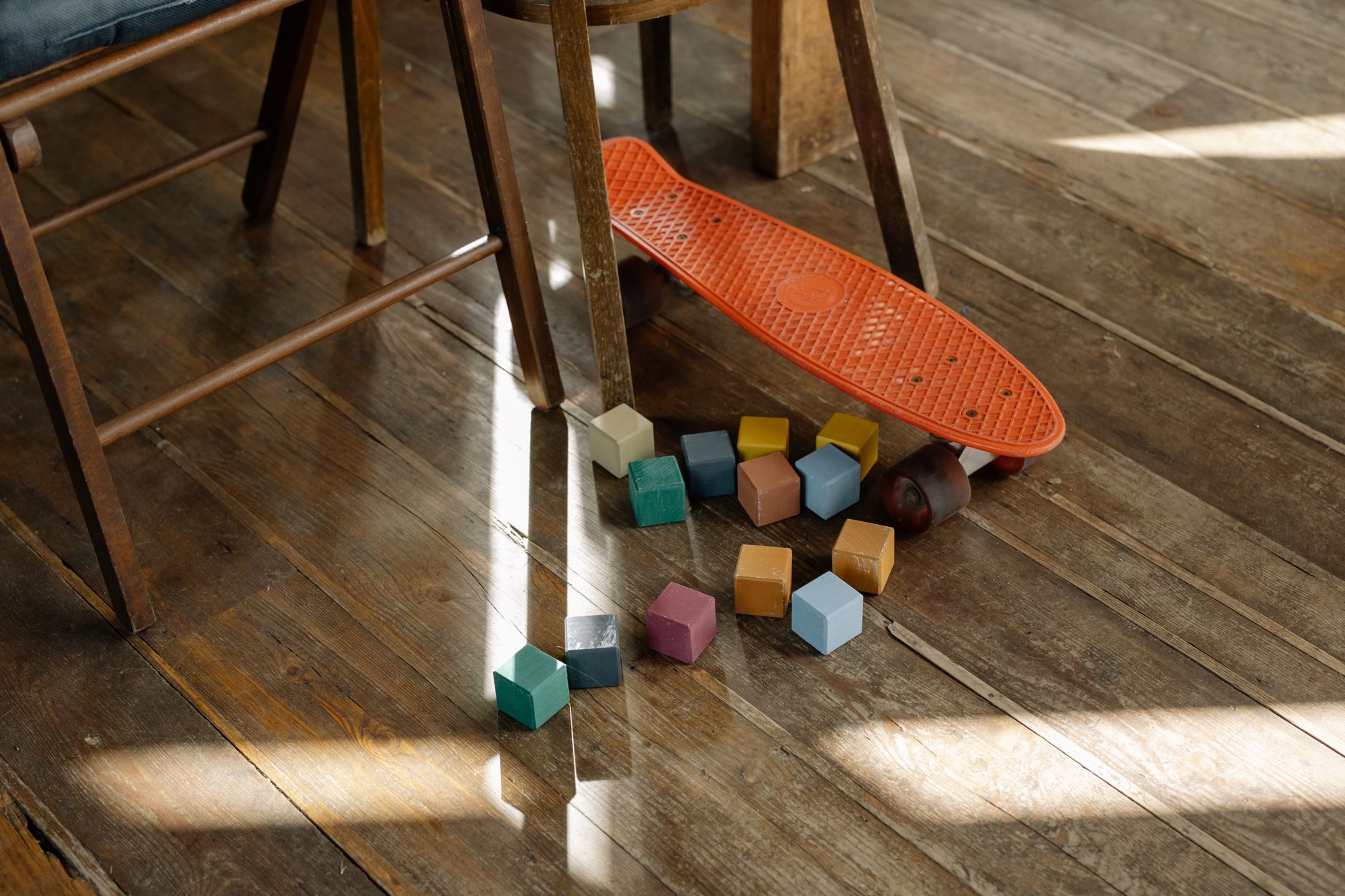 Wooden toys on a playroom floor