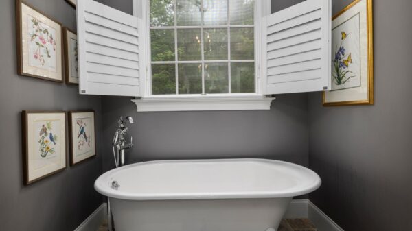 Best tub filler: a clawfoot tub with a floor-mount filler