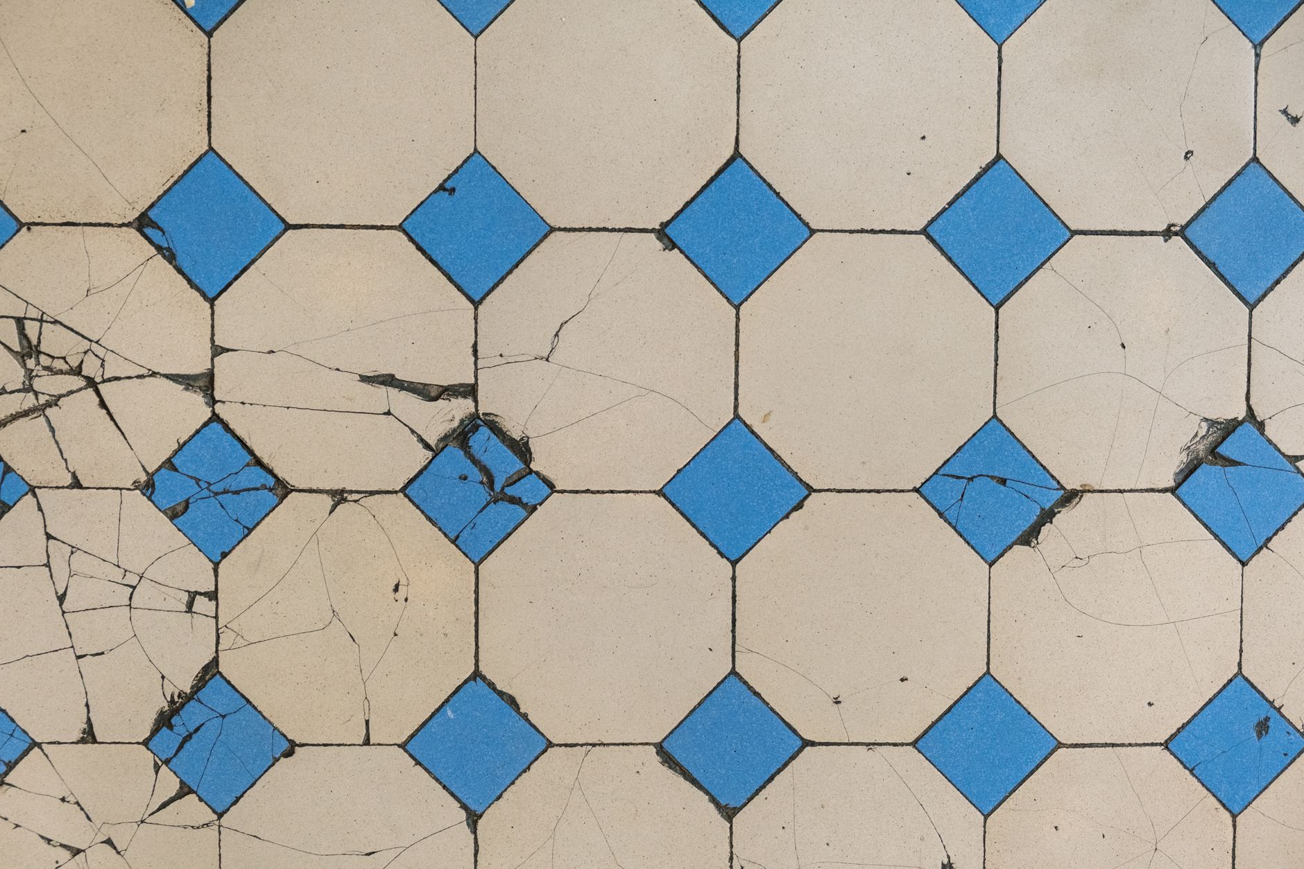 Cracked floor tiles