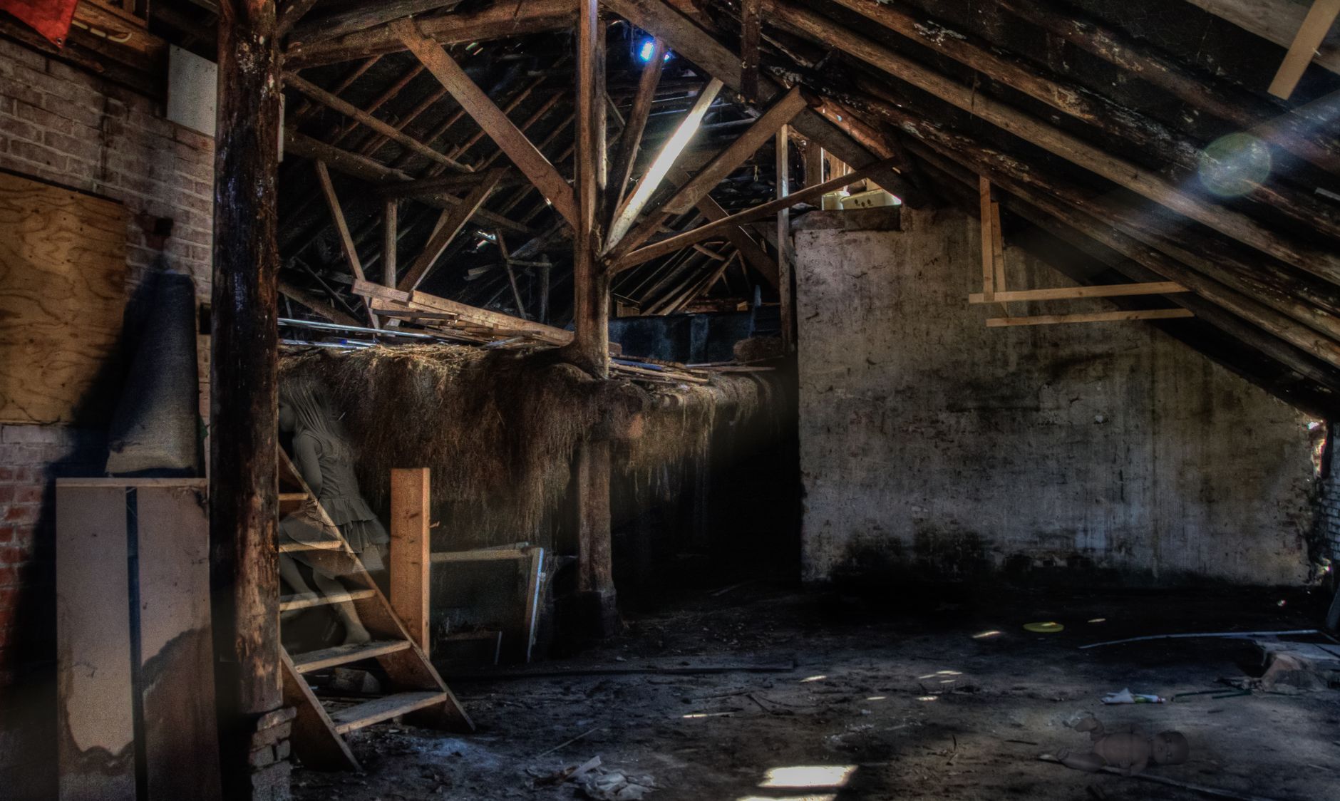 Wooden beams inside a home attic