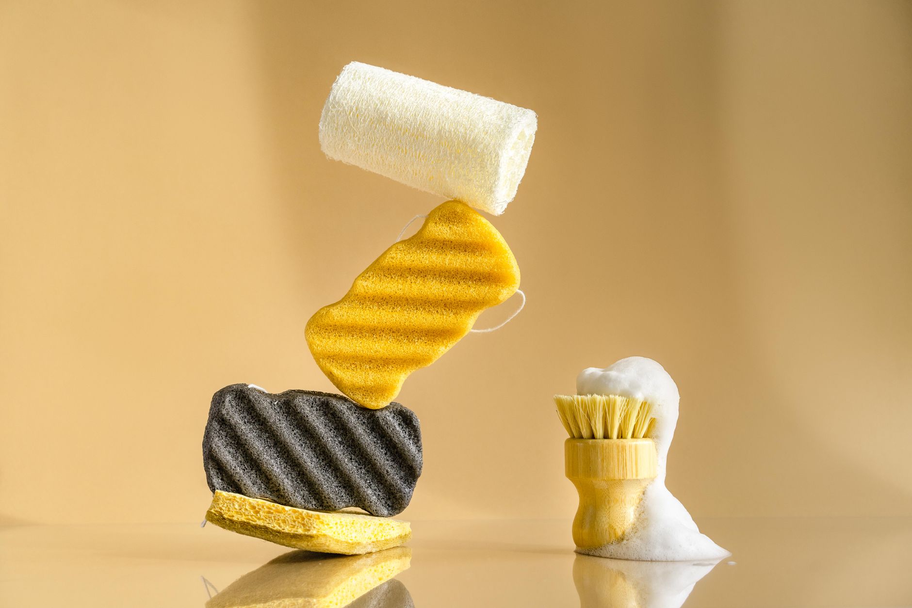 Sponges and a scrub brush