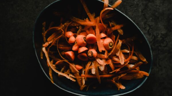Shredded carrots in a bowl