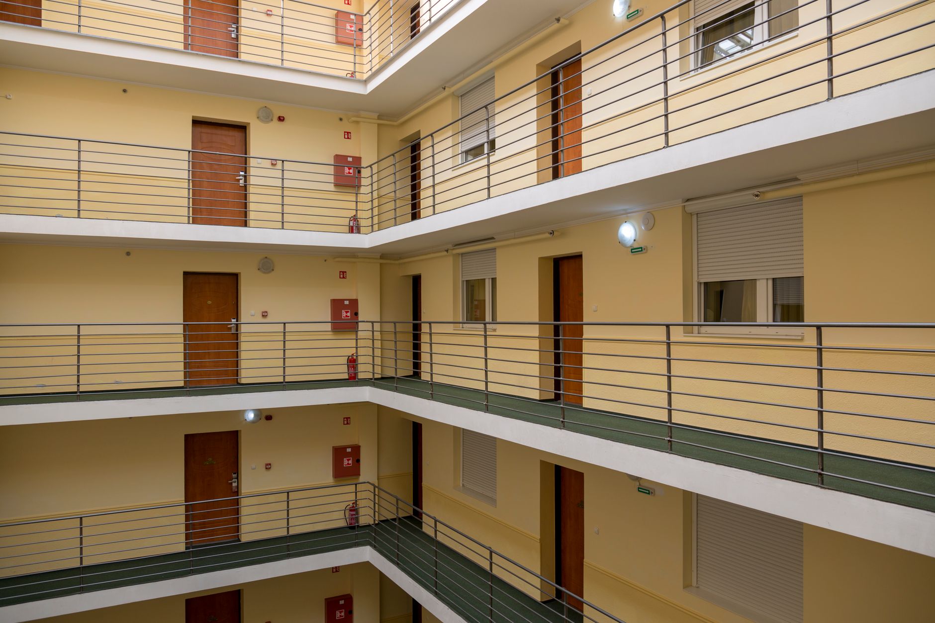 Apartment doors along open walkways