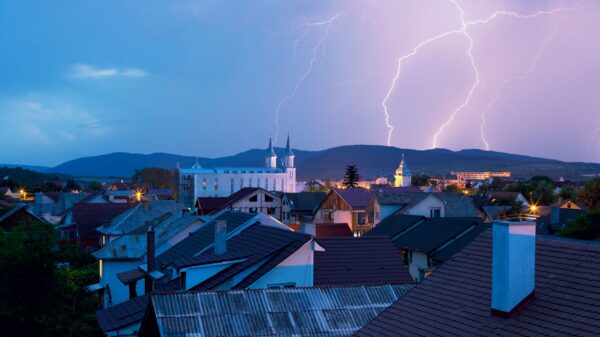 Best weather radio: lightning over a town