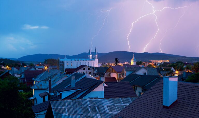 Best weather radio: lightning over a town