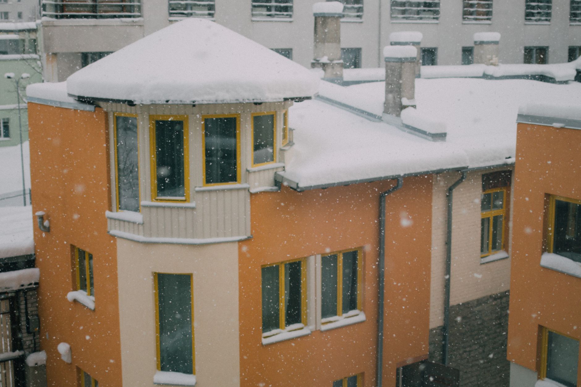 Snow on rooftops