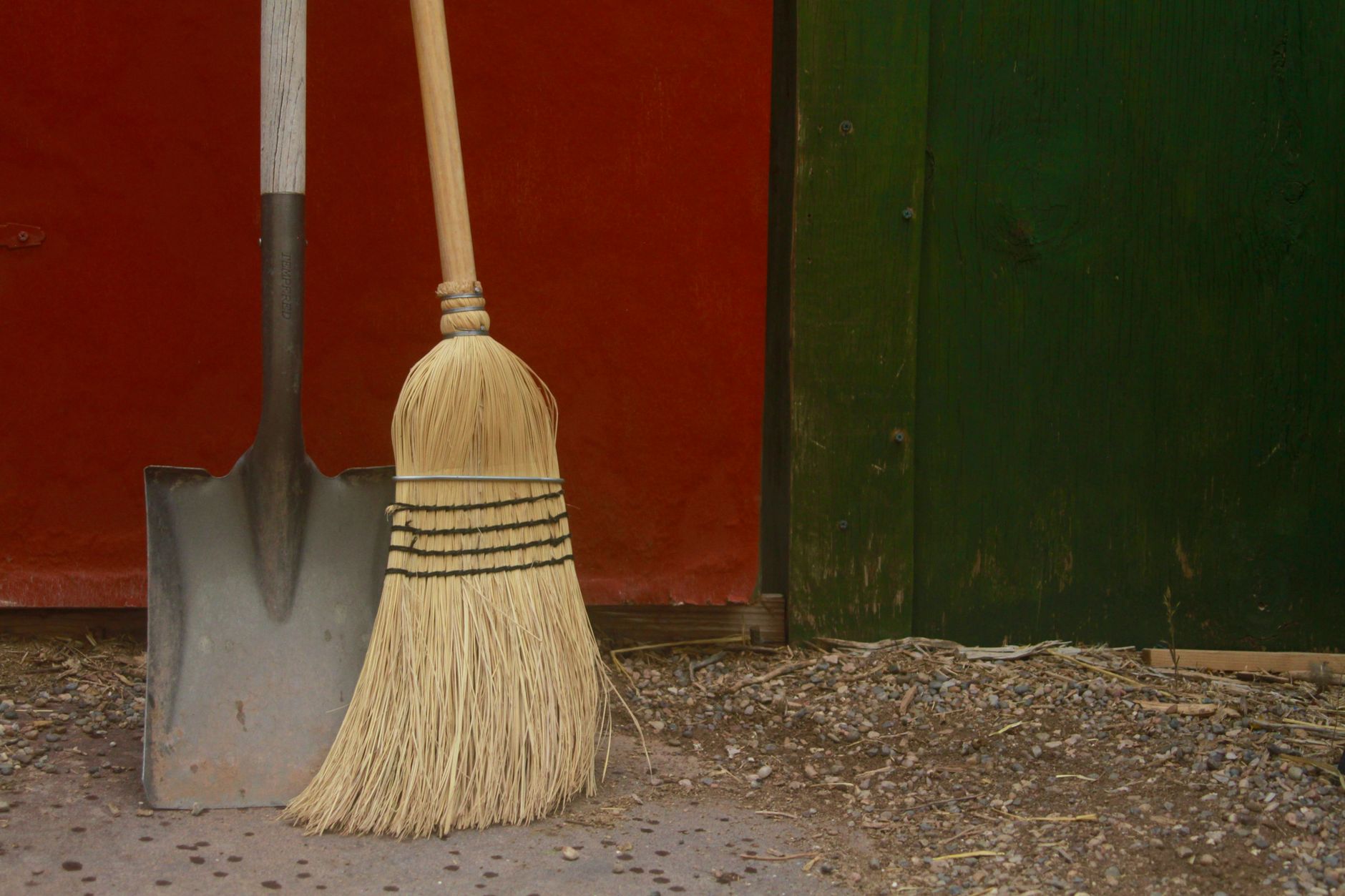 Garden tools stored in a shed