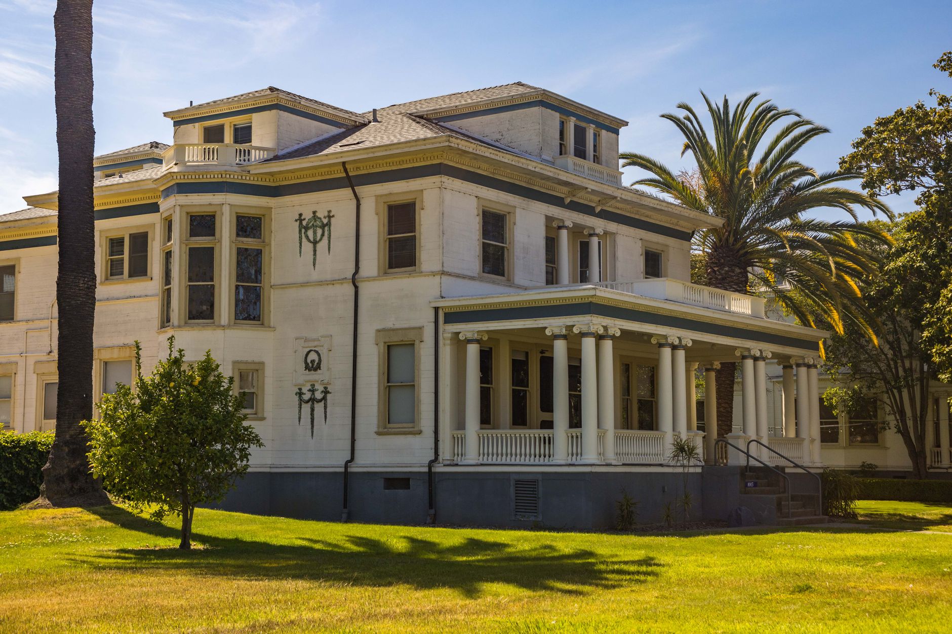 The outside of a large family home