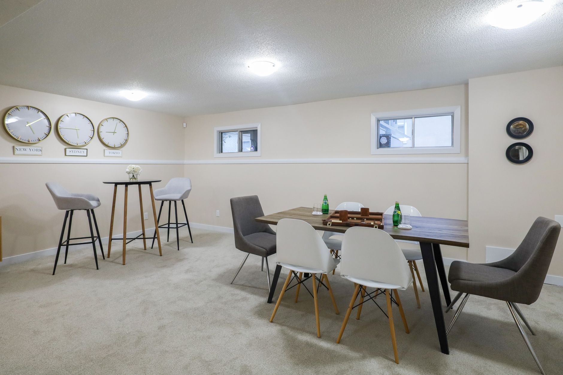 A finished basement family room