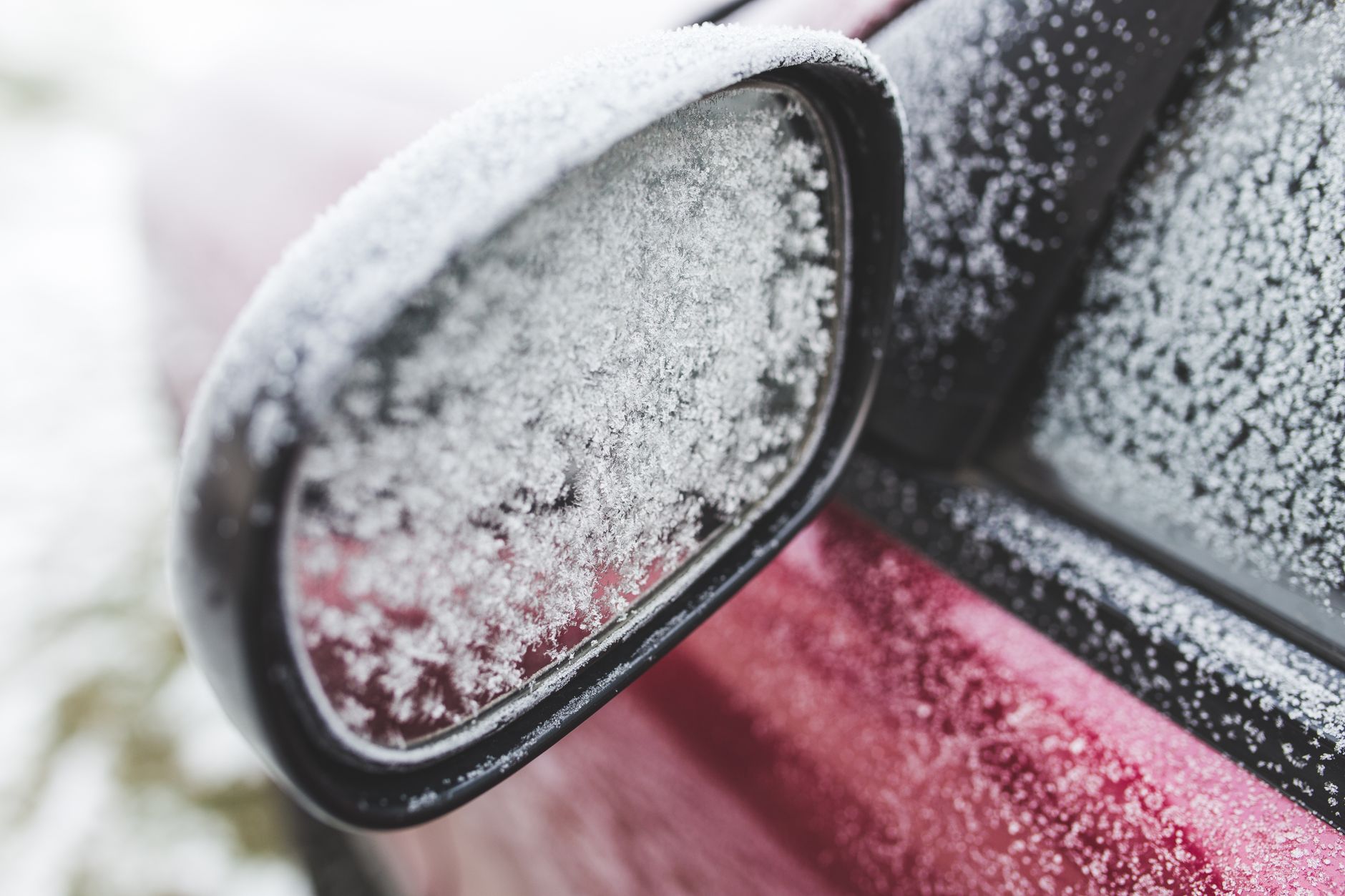 Frost crystals covering a car window