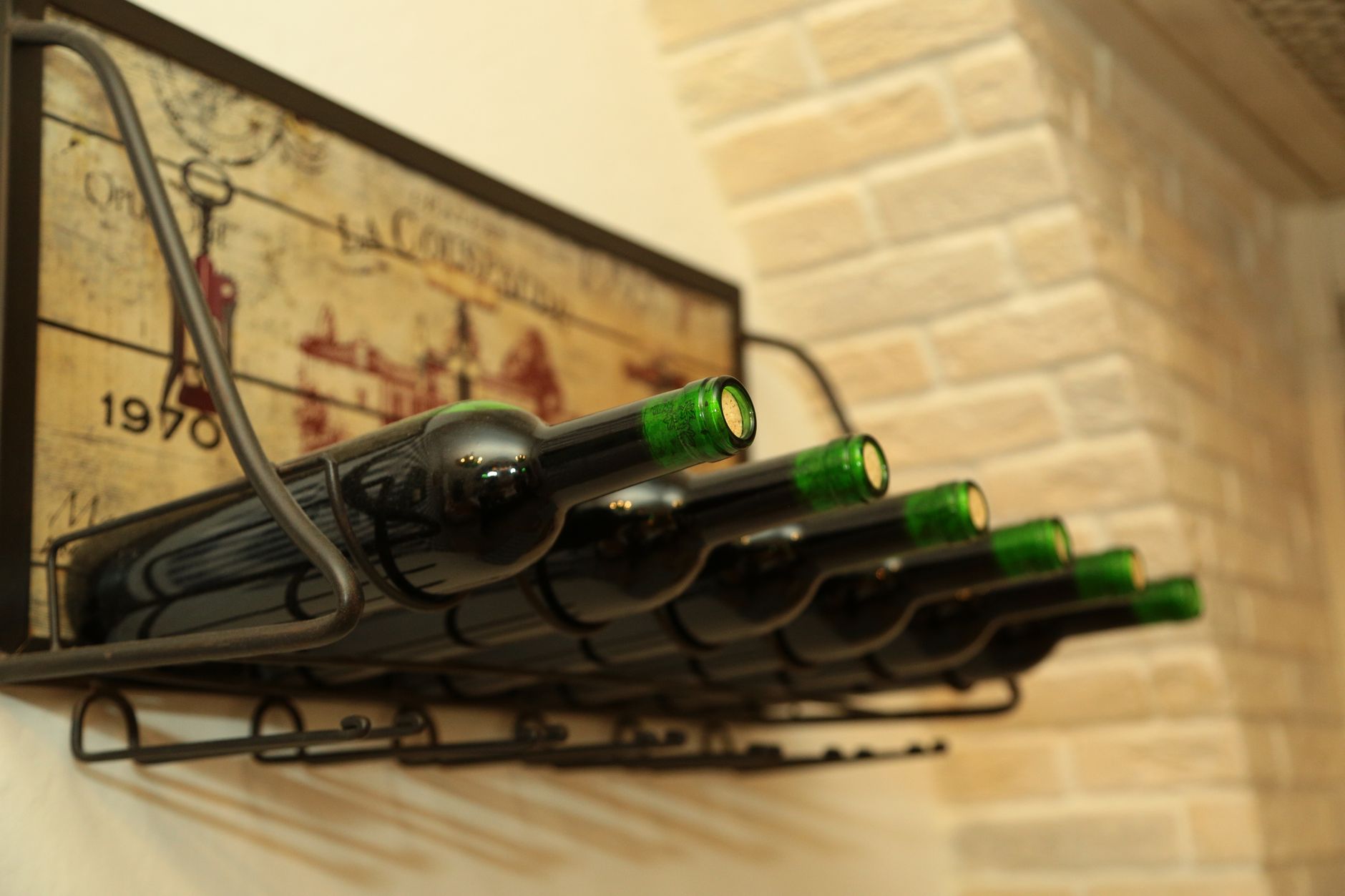 Wine bottles stored on a rack