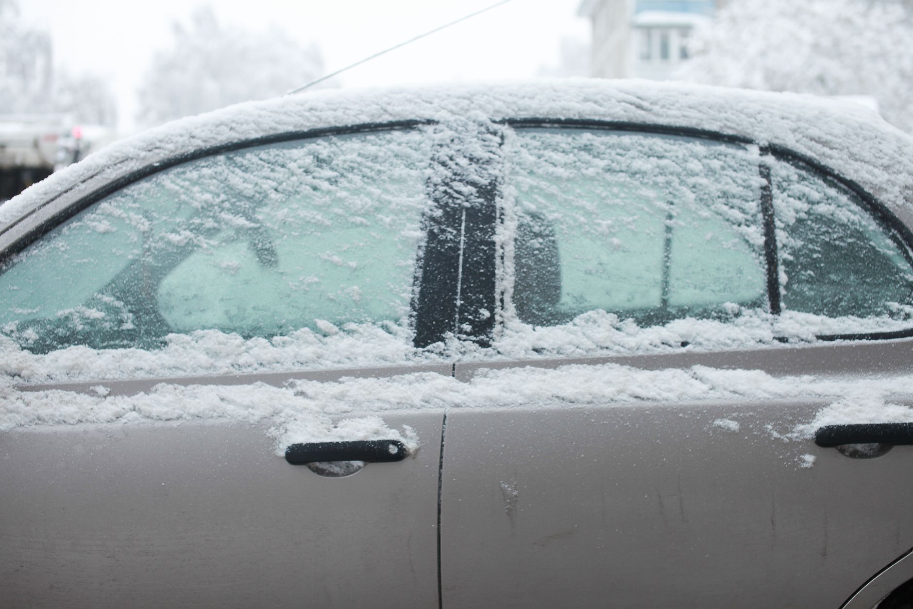 Frost on a car window on a cold morning