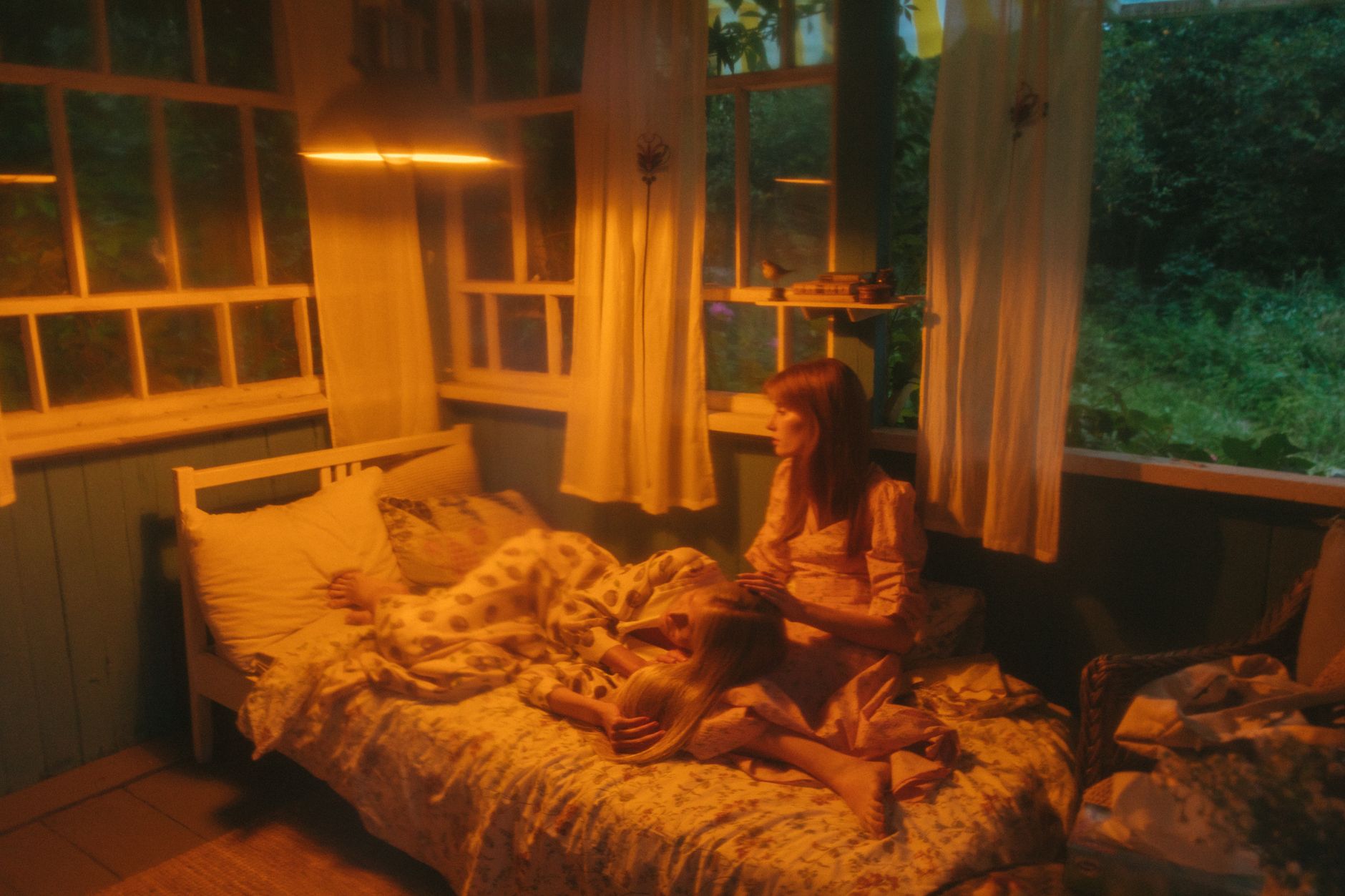 A dim bedroom at night