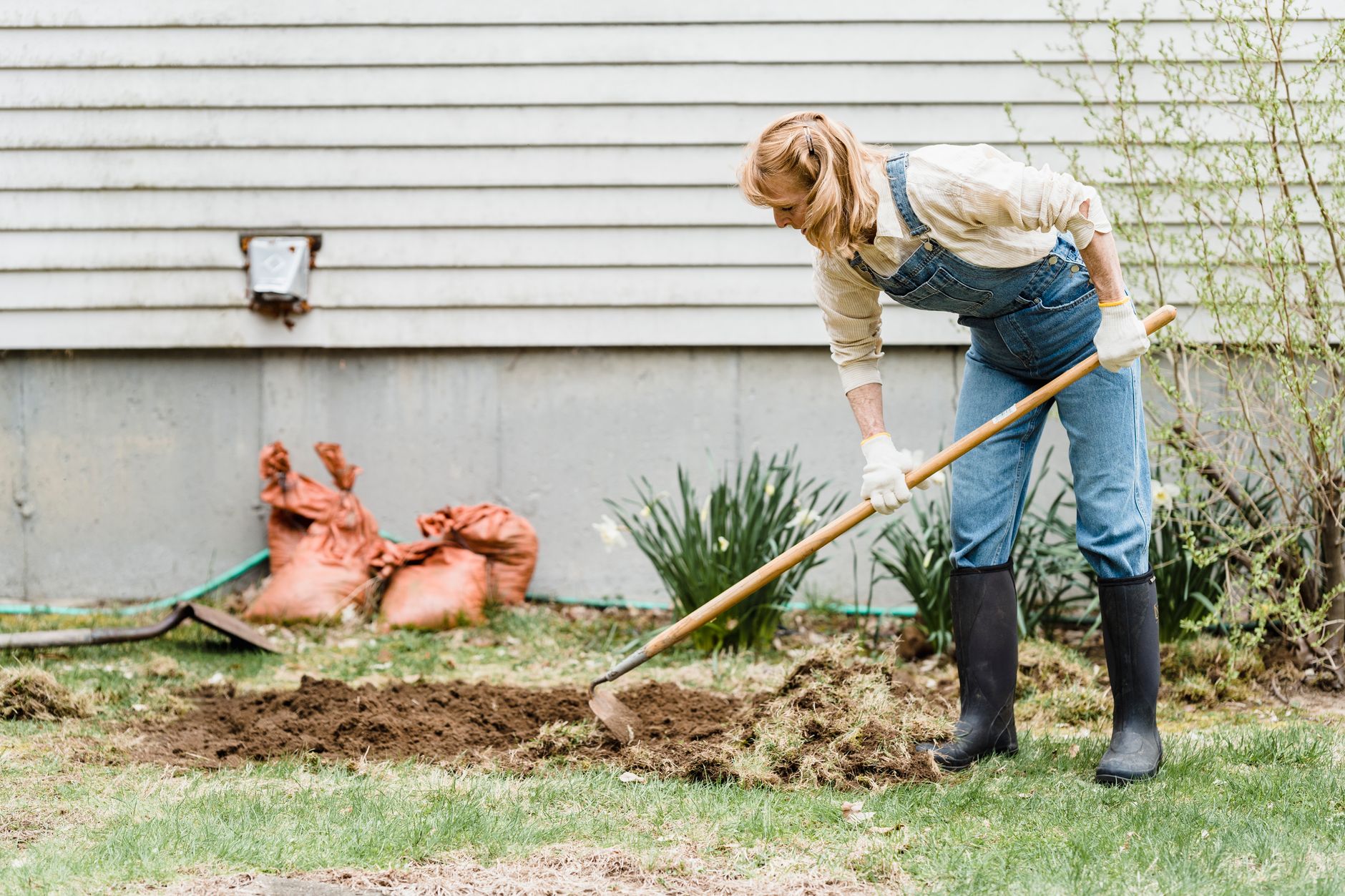 Yard work in a home garden