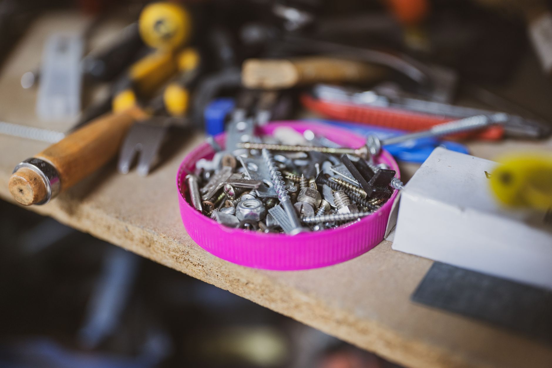 A workbench in a home garage